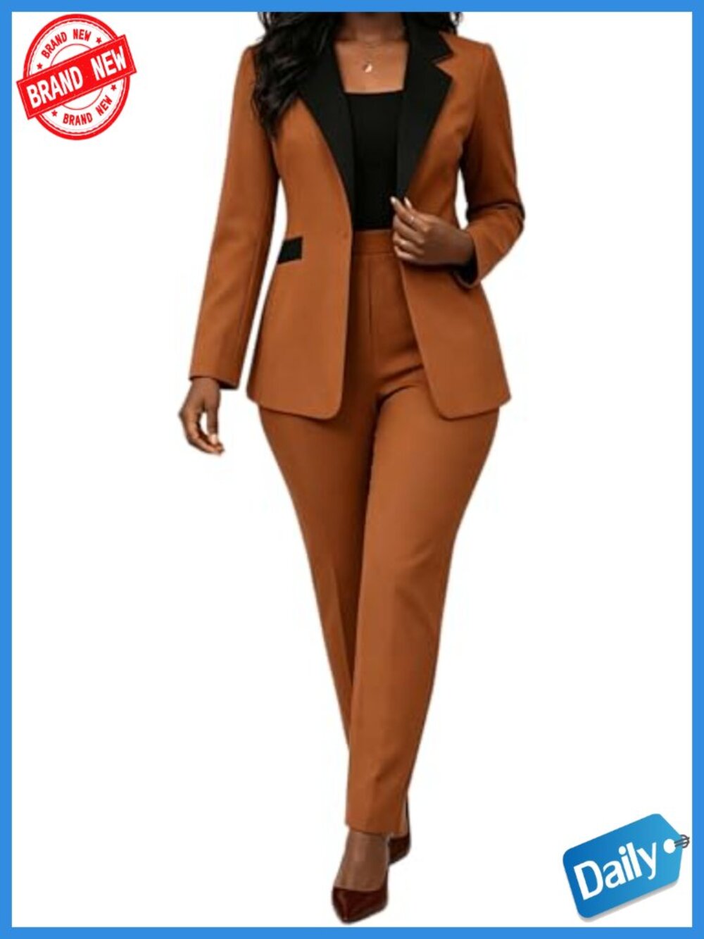 Women's 2 Piece Blazer & Straight Leg Pants Suit Set, Business Casual Lounge